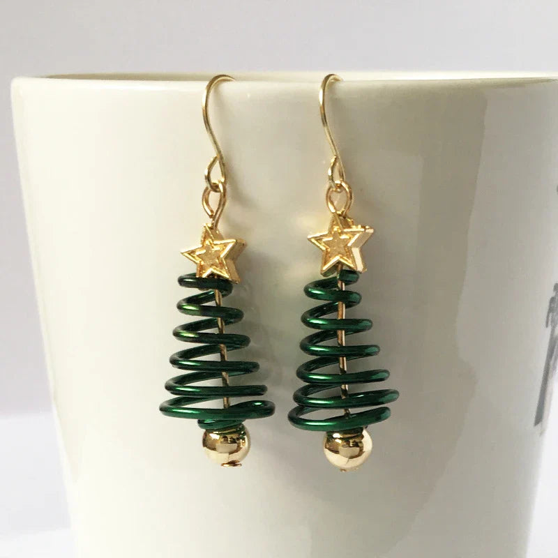 Spiral Christmas Tree Dangle Earrings - Image 3