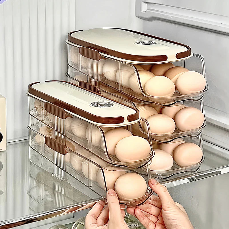 Fridge Organizer Automatic Rolling Transparent Egg Storage Box