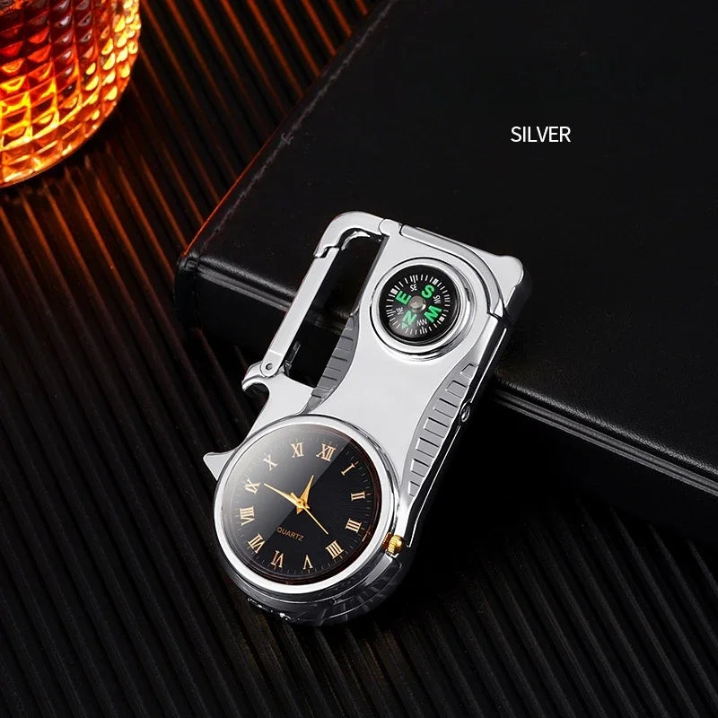 4in1 Windproof Metal Butane Compass Watch Keychain Lighter - Image 7