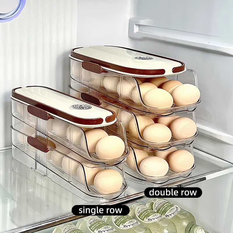 Fridge Organizer Automatic Rolling Transparent Egg Storage Box