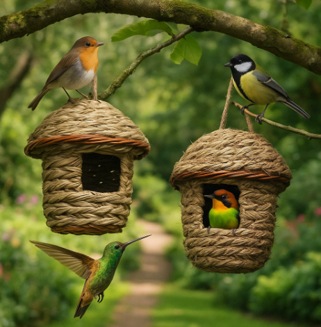Rustic Natural Wicker Outdoor Birdhouse - Image 2