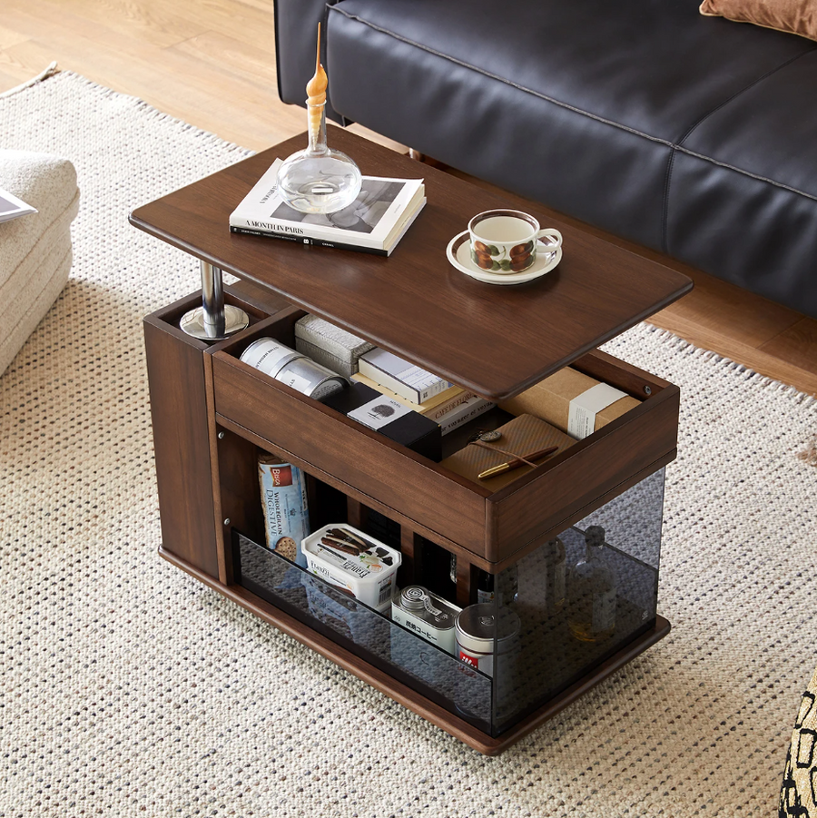 Walnut Wave Elegant Adjustable Rotating Side Table - Image 0