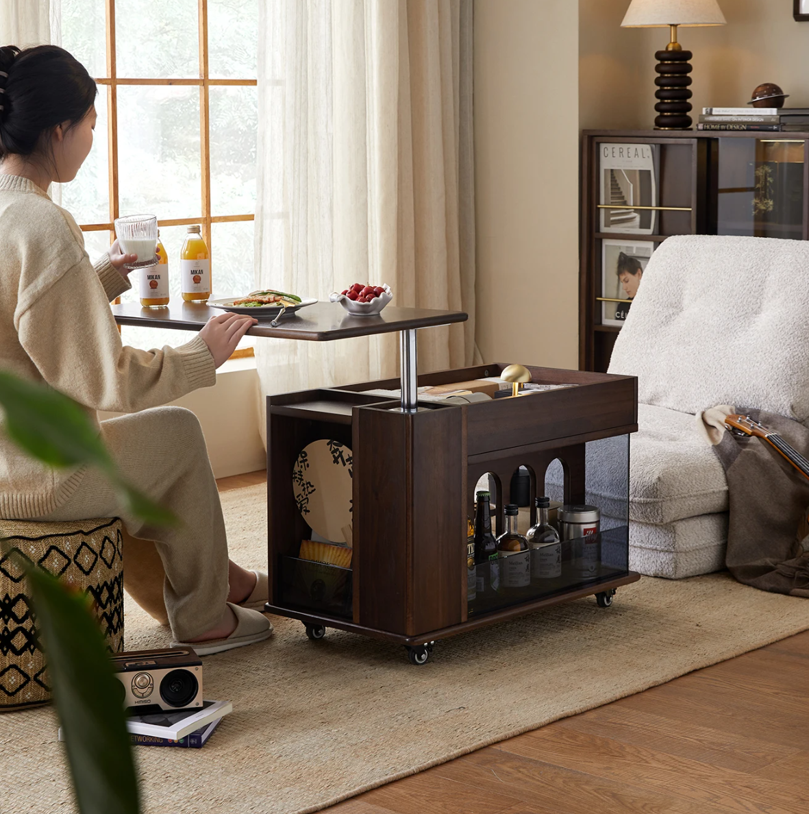 Walnut Wave Elegant Adjustable Rotating Side Table