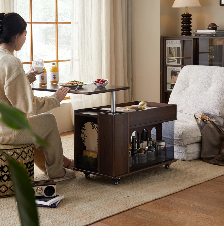 Walnut Wave Elegant Adjustable Rotating Side Table - Image 3