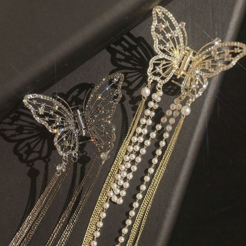 Butterfly Freedom Pearl Tassel Hair Claw