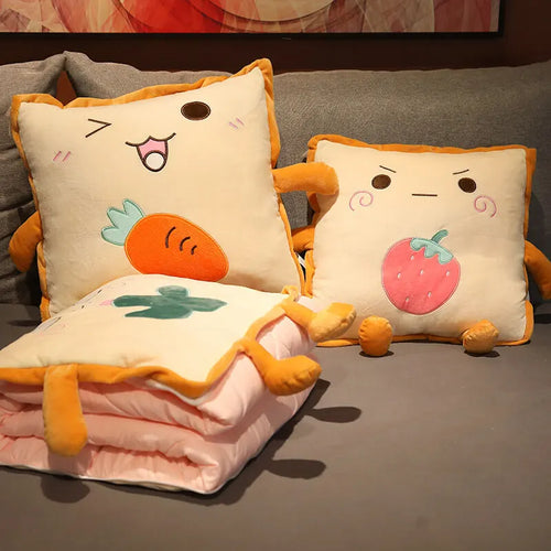 Playful Cartoon Toast Foldable Travel Pillow Blanket - Image 0
