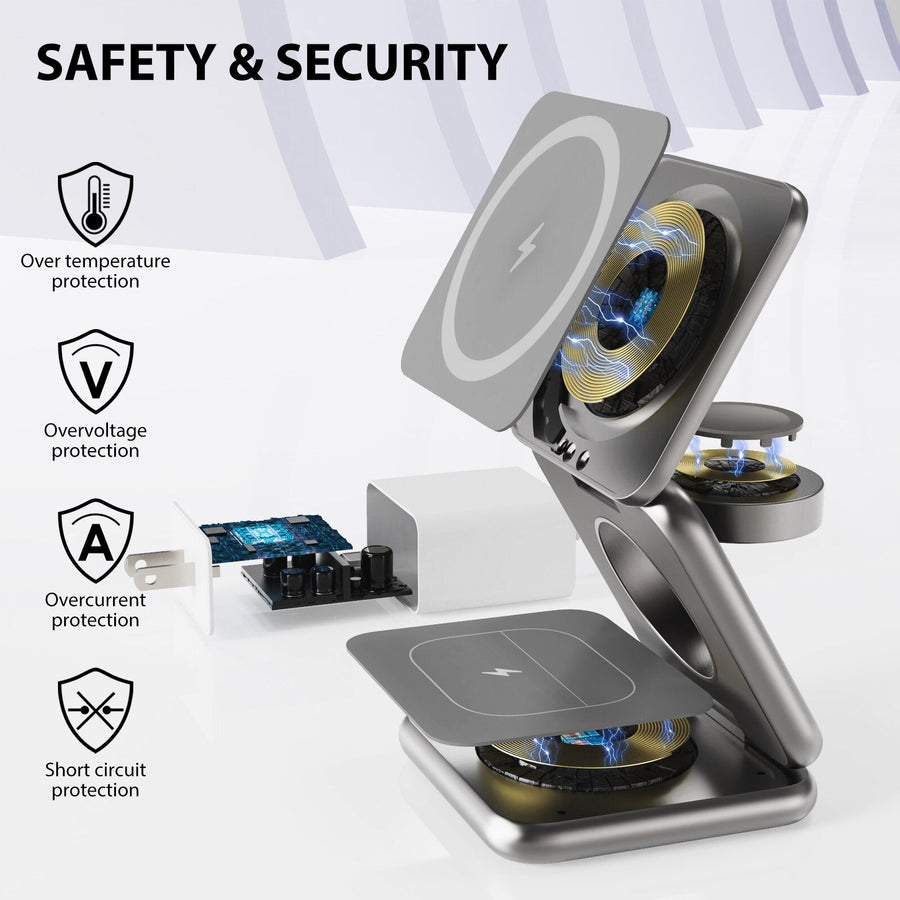 3in1 Foldable Magnetic Smart Wireless Charger Stand - Image 1