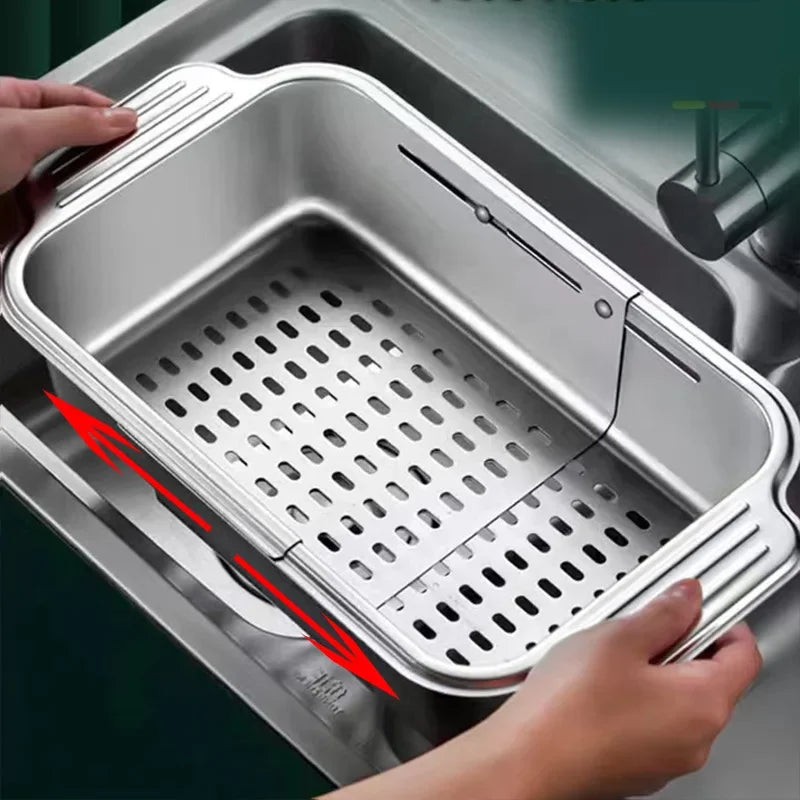 Retractable Over Sink Stainless Steel Vegetable Drain Basket