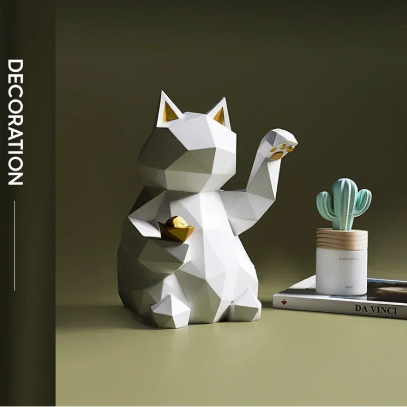 Nordic Minimalism Geometry Lucky Cat Statues - Image 4