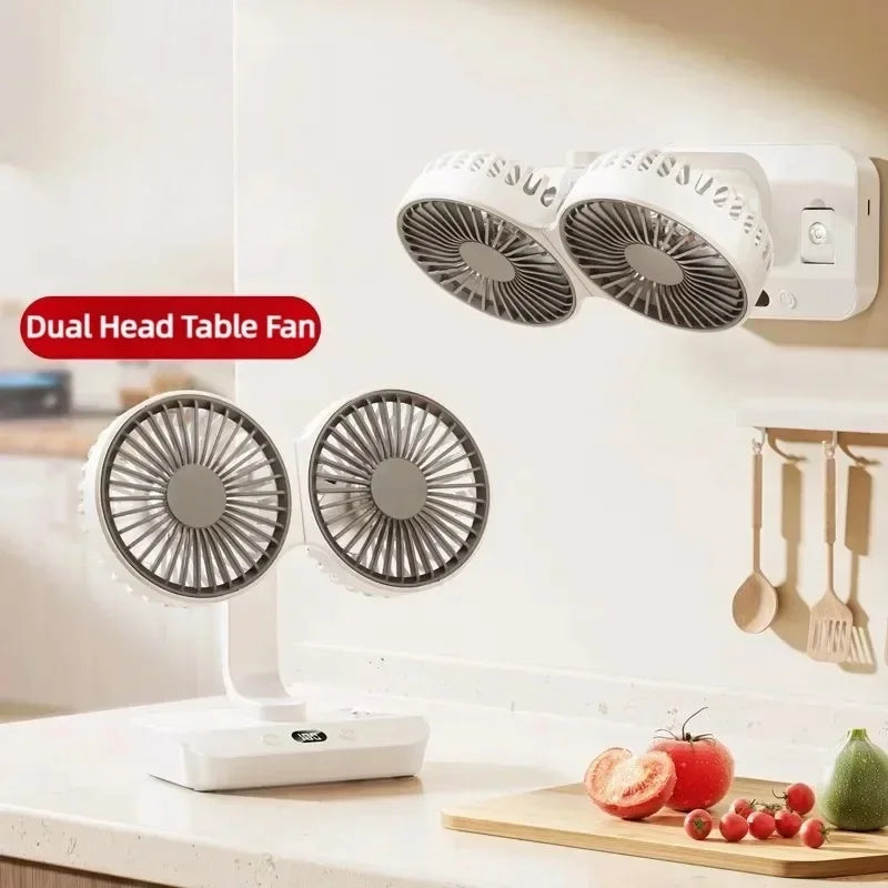 Adjustable Double-Head Portable Table Fan Night Lamp - Image 2