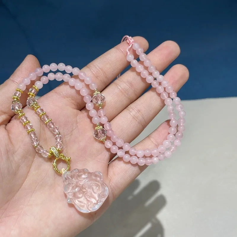 Vintage Style Rose Quartz Pendant Necklace - Image 3