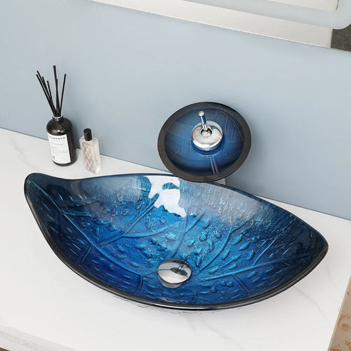 Oval Vessel Tempered Glass Waterfall Faucet Combo Sink - Image 0