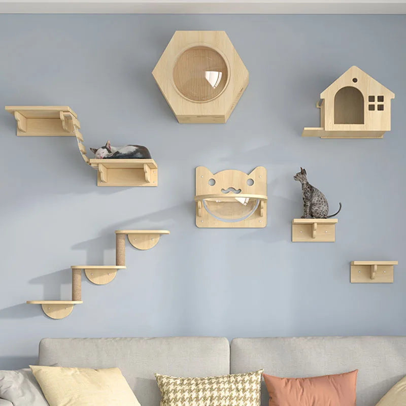 Wooden Cat Wall Climbing Platform Tower - Image 8