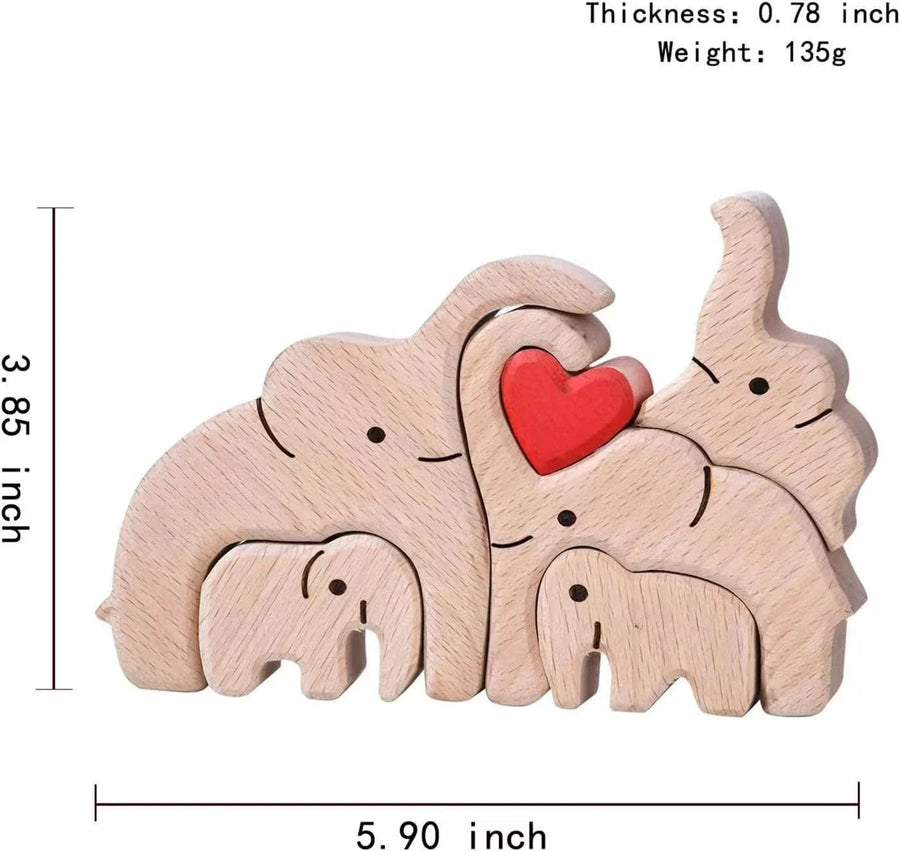 Big & Small Elephant Family Wooden Puzzle Decor