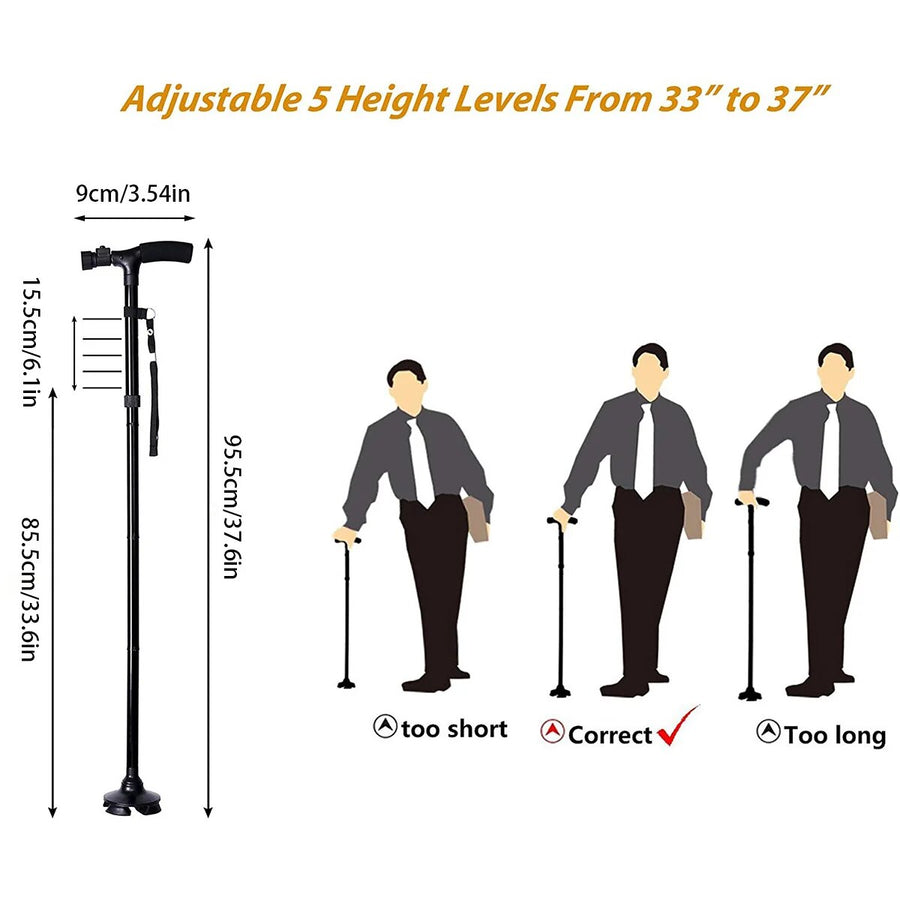 Stable Adjustable LED Light Anti-slip Walking Stick - Image 5