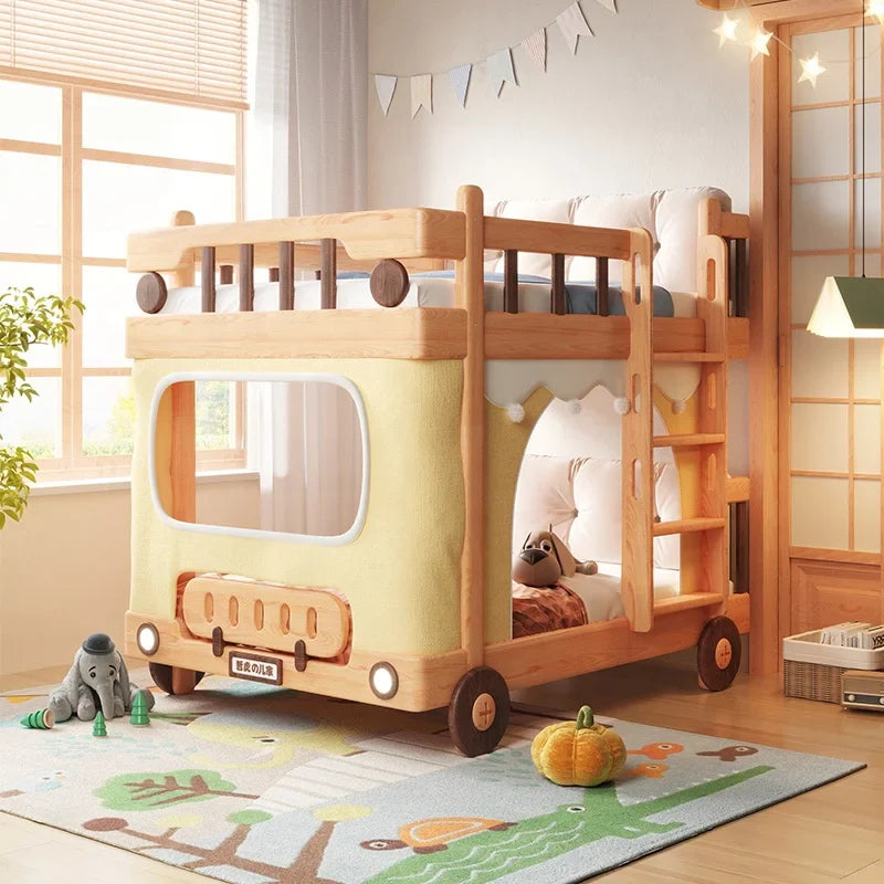 Cute Bus Two-Level Playhouse Wooden Bunk Bed - Image 4