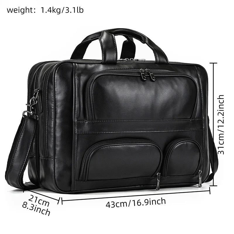 Multifunctional Large Capacity Genuine Leather Vintage Handbag - Image 3