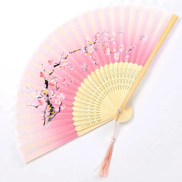 Traditional Japanese Style Floral Hand Fan - Image 4