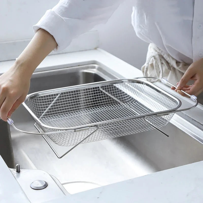 Space-Saving Over-Sink Mesh Strainer Rack