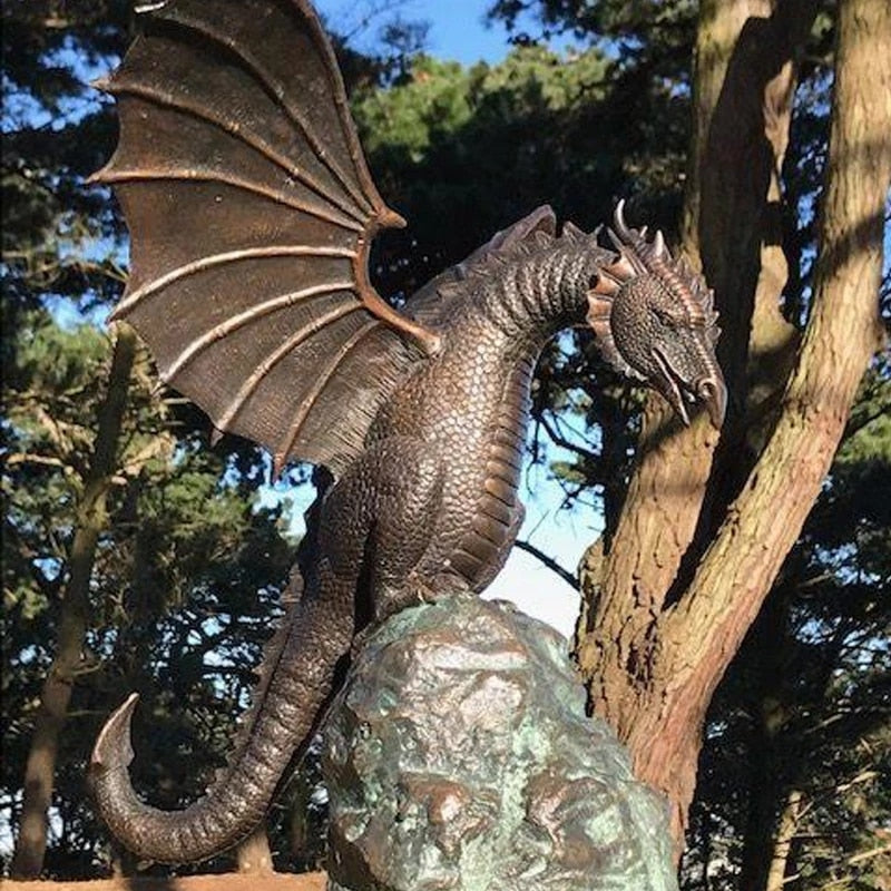 Majestic Fire-Breathing Dragon Fountain Sculpture