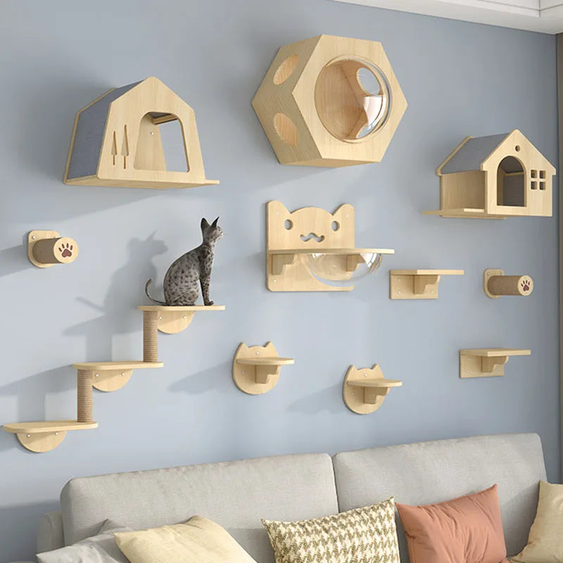 Wooden Cat Wall Climbing Platform Tower