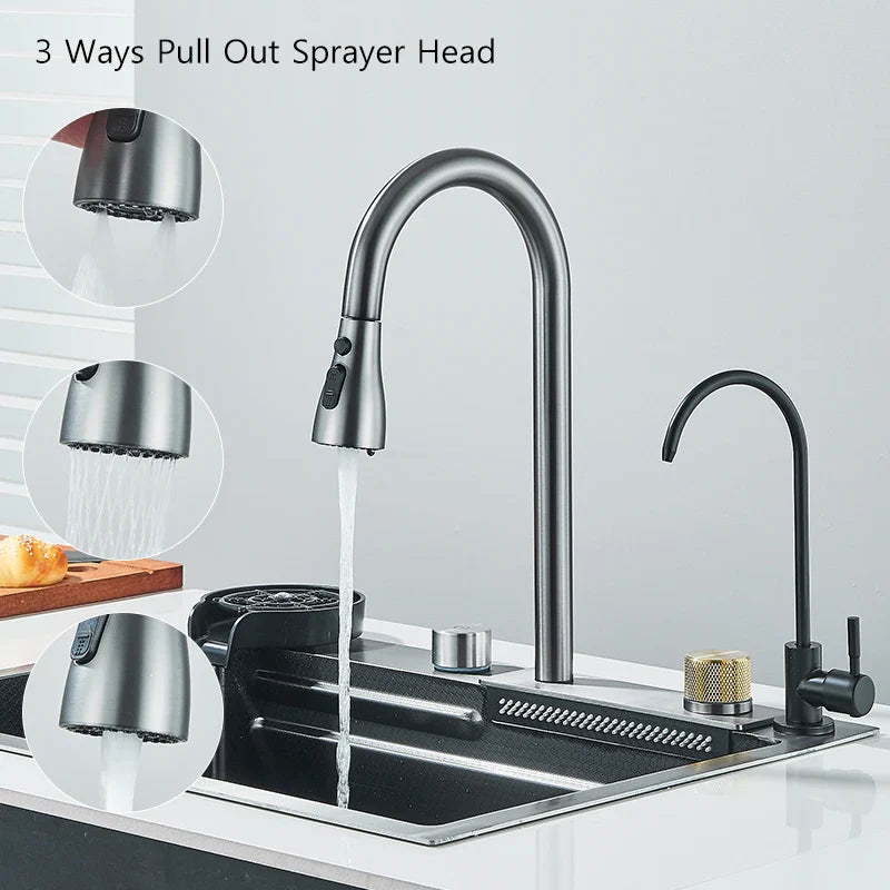 Stainless Steel Cup Washer Waterfall Kitchen Sink