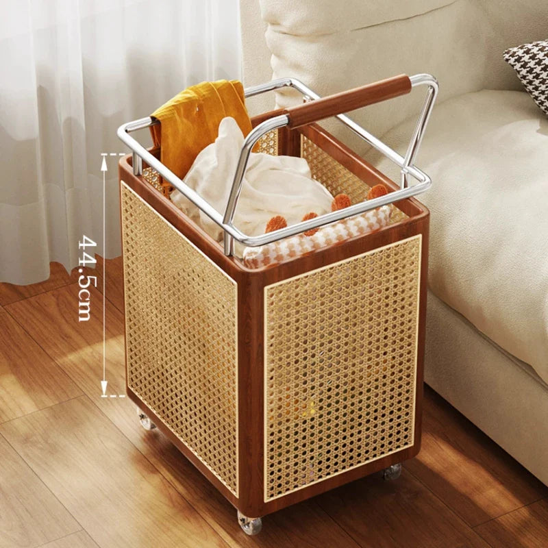 Nordic Rattan Style Rolling Storage Basket - Image 7