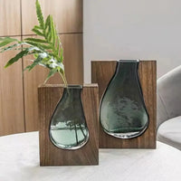 Geometric Wooden Glass Accent Flower Vase - Image 3