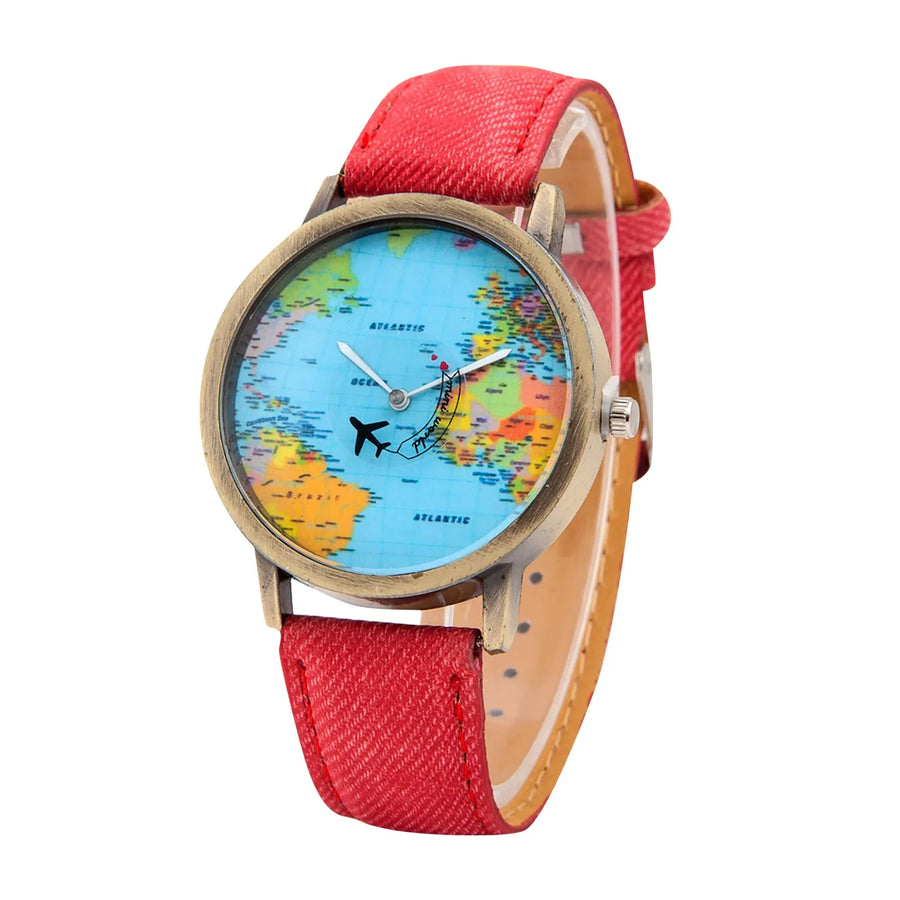Old Atlas World Map Dial Wristwatch