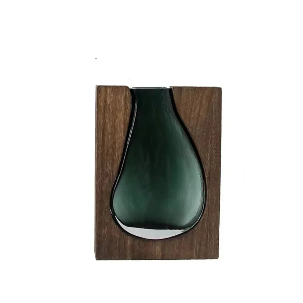 Geometric Wooden Glass Accent Flower Vase - Image 6
