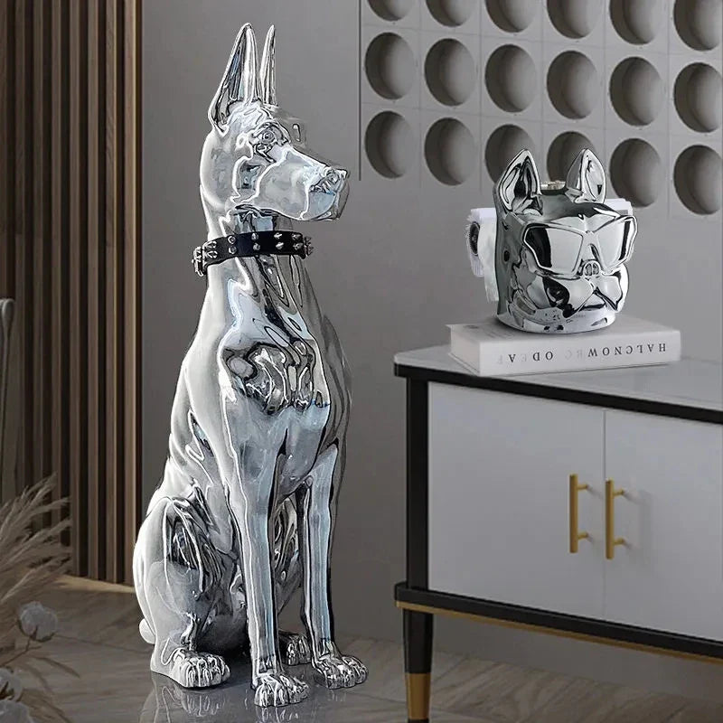Shiny Doberman Elegant Floor Sculpture - Image 4