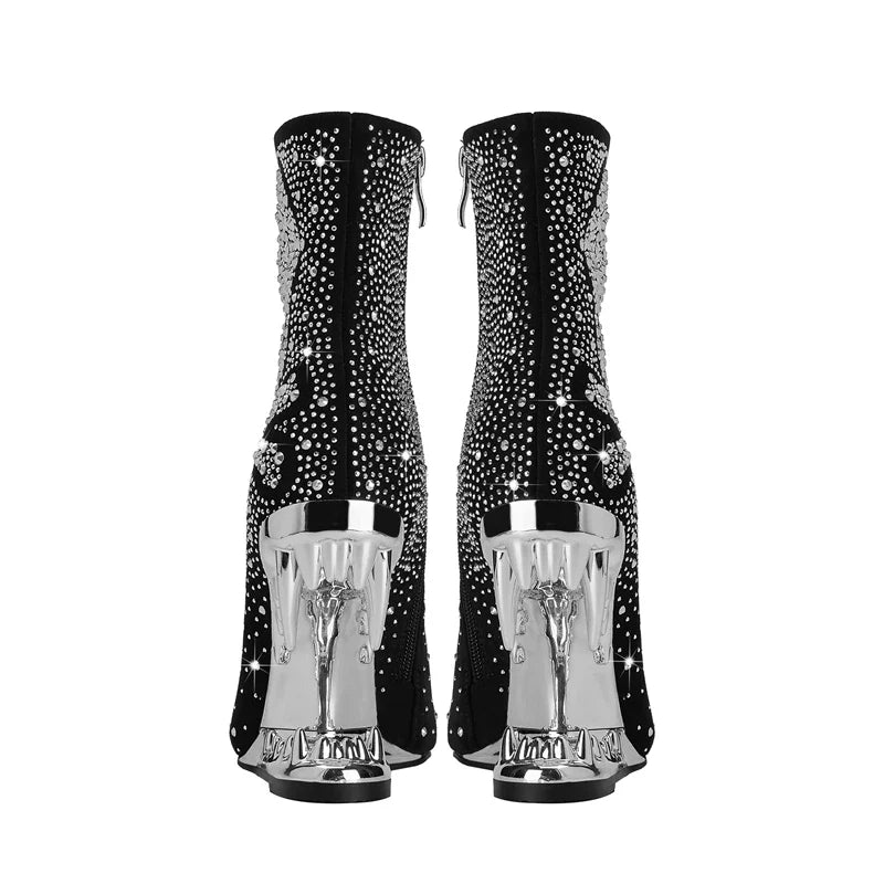 Tiger Gleam Rhinestone Skull High Heel Shoes - Image 6
