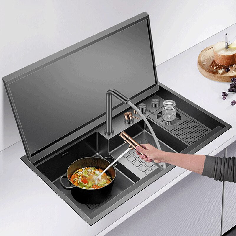 Cup Rinser Nanometer Black Flip Cover Hidden Multifunctional Large Sink - Image 2