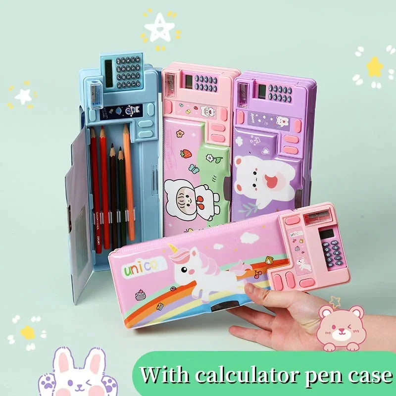 Double-Sided Creative Calculator Cute Kids Pencil Case