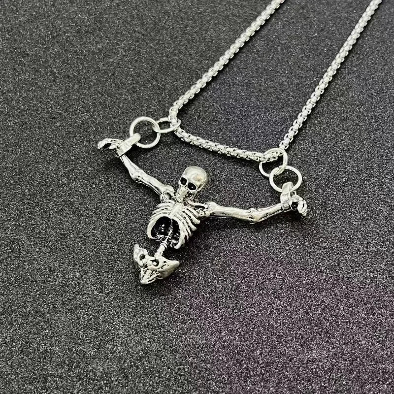 Silver Skeleton Pendant Chain Necklace - Image 1