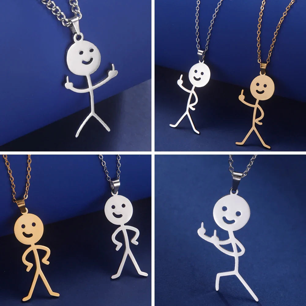 Cute Punk Funny Middle Finger Stickman Necklace