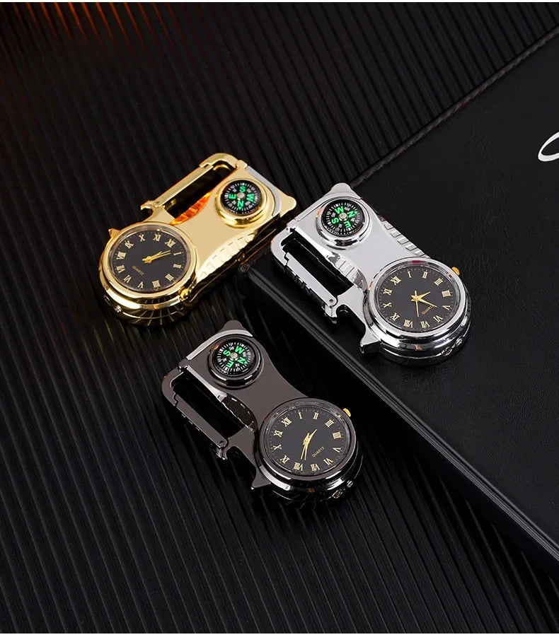 4in1 Windproof Metal Butane Compass Watch Keychain Lighter - Image 5