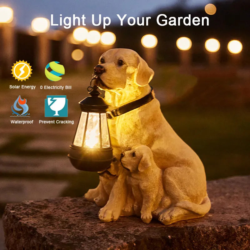 Solar-Powered Outdoor Resin Dog Statue Lamp - Image 1