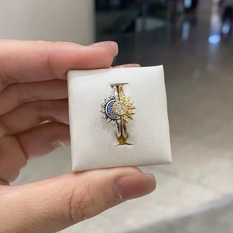 Celestial Sun and Moon Charm Sparkling Ring - Image 4