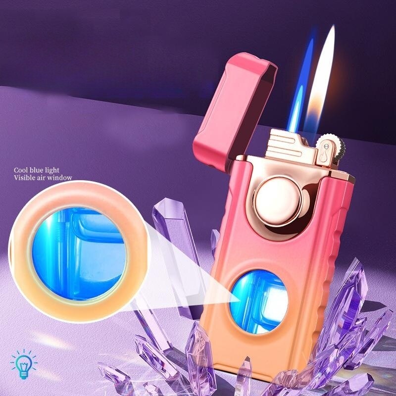 Blue Glow Dual Flame Metal Lighter - Image 0