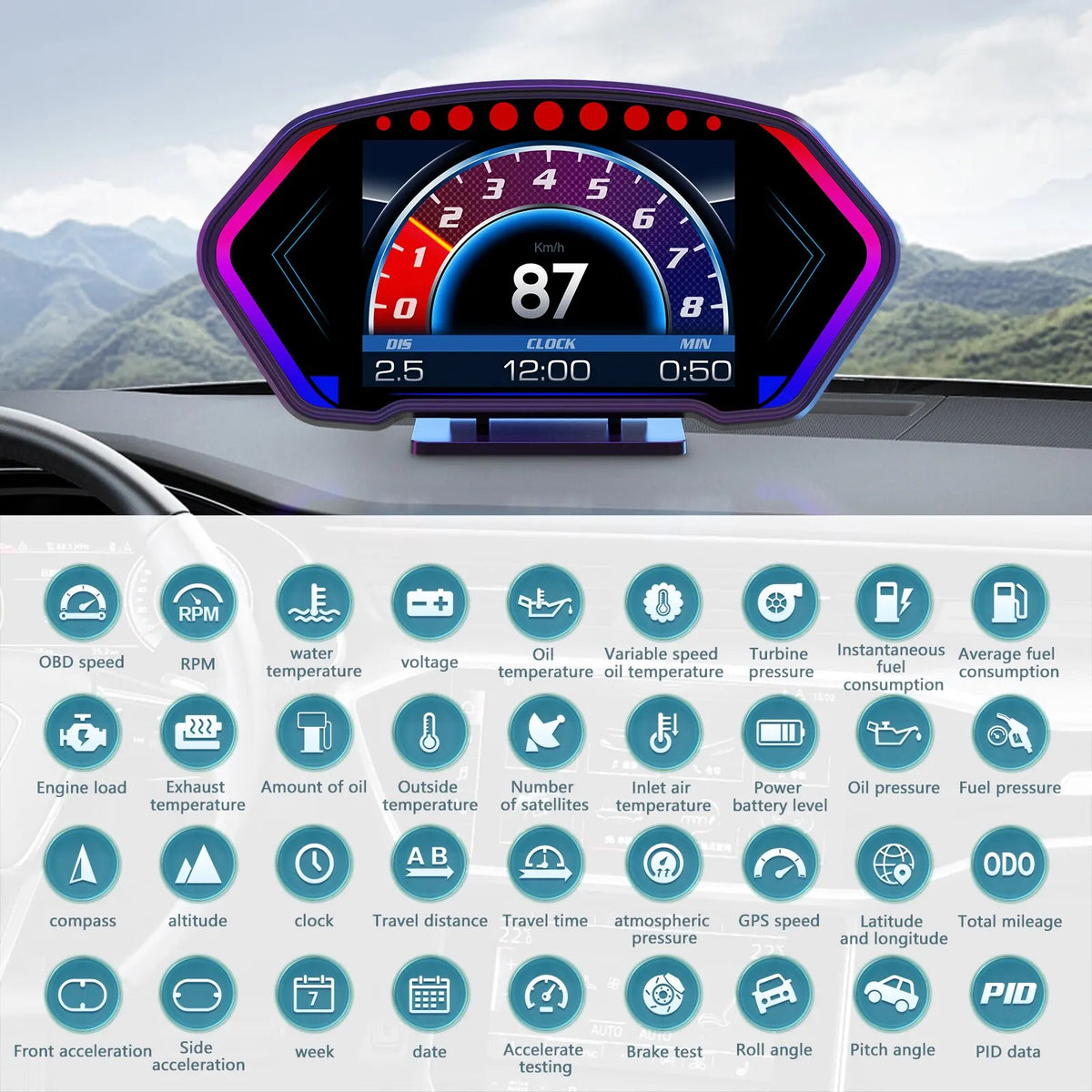 Digital Car Head-Up Crystal Display Speedometer