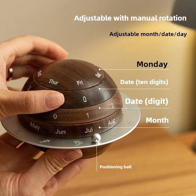 Cosmic Cycle Minimalist Rotating Wooden Calendar - Image 3