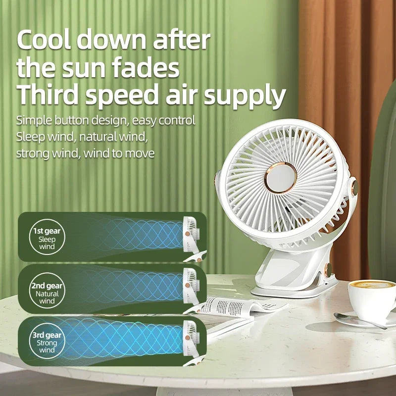 Multi-Angle Outdoor Clip-On Rechargeable Cooling Fan