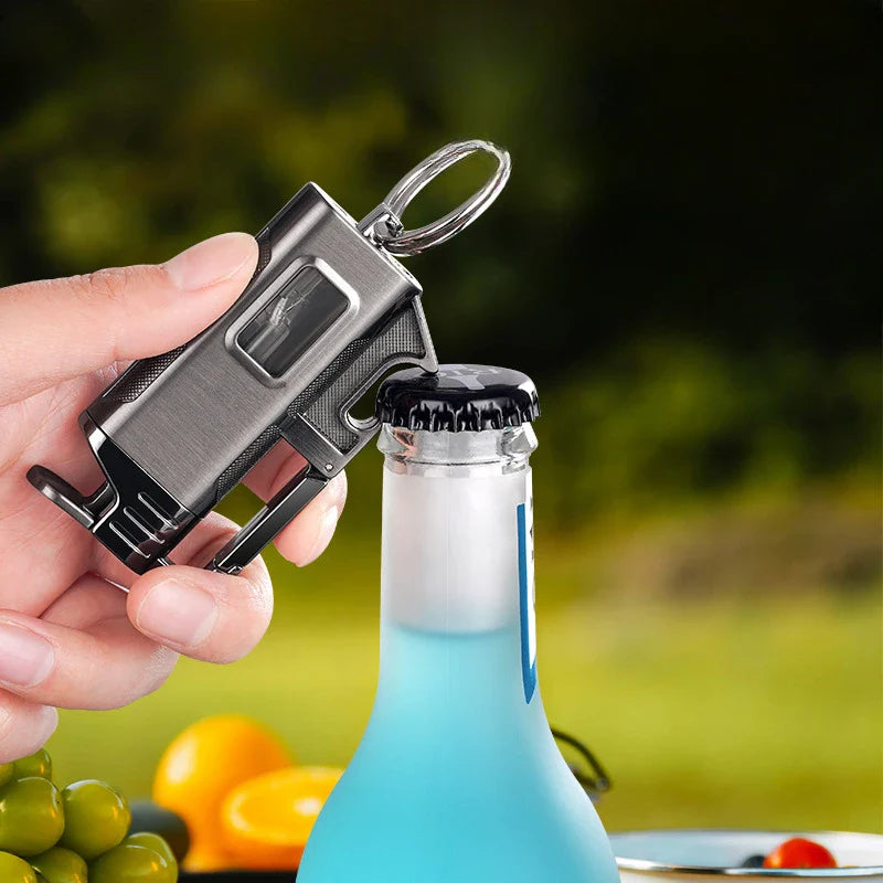 Modern Windproof Metal  Bottle Opener Keychain Lighter - Image 2