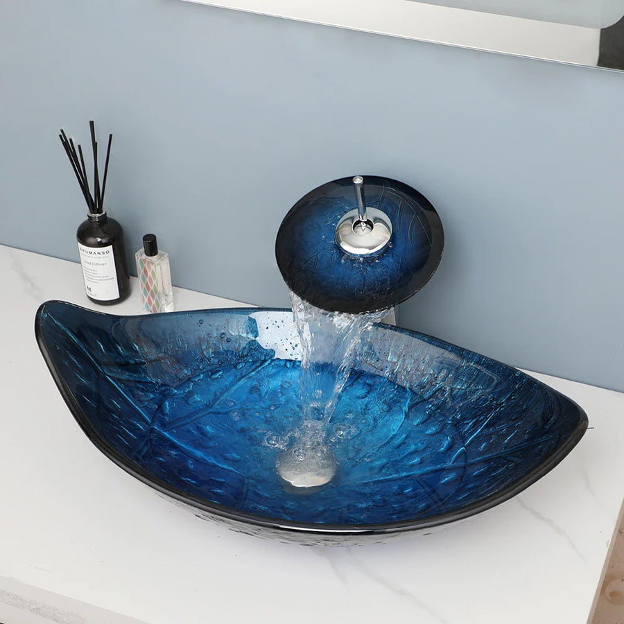Oval Vessel Tempered Glass Waterfall Faucet Combo Sink - Image 2