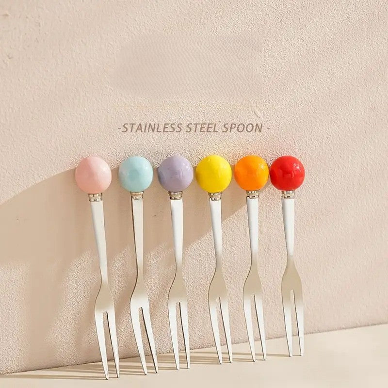 Ceramic Unicorn Stainless Steel Fruit Fork Set - Image 3
