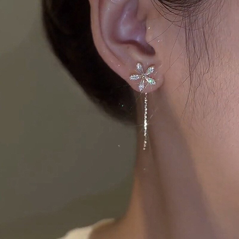 Elegant Flower Long Chain Earrings - Image 1