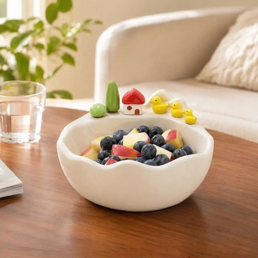 Little Quack Fruit Fork Ceramic Bowl Set