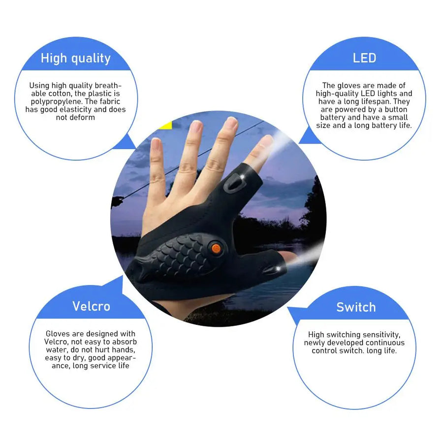 Rechargeable Fingerless Repair Fishing LED Gloves - Image 5