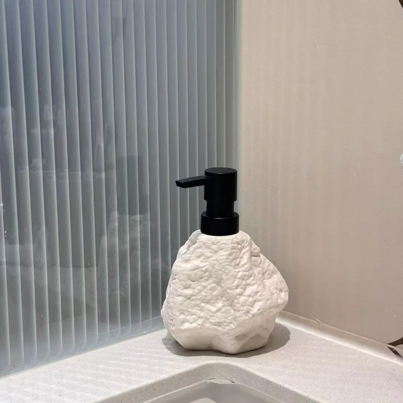 Sculptural Stone-Textured Ceramic Soap Dispenser - Image 2